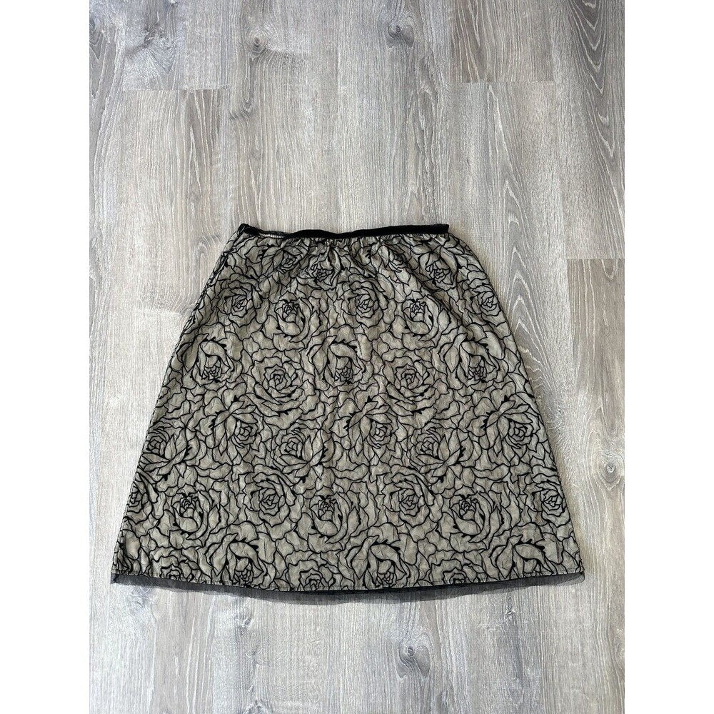 Coldwater Creek A-Line Skirt  XL Black Rose Pattern Over Nude Fabric - Picture 2 of 7